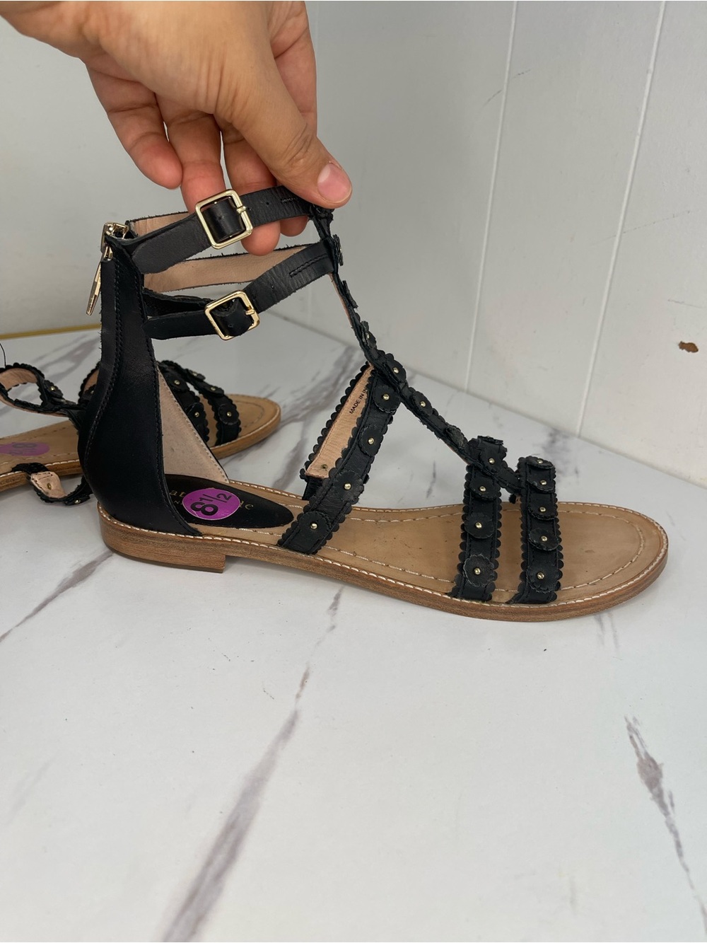 kate spade Black Floral-Strap Gladiator Sandals size 8.5